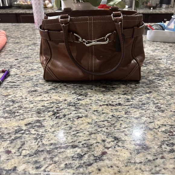 Coach Dark Brown Leather Bag Hampton satchel - Picture 1 of 4